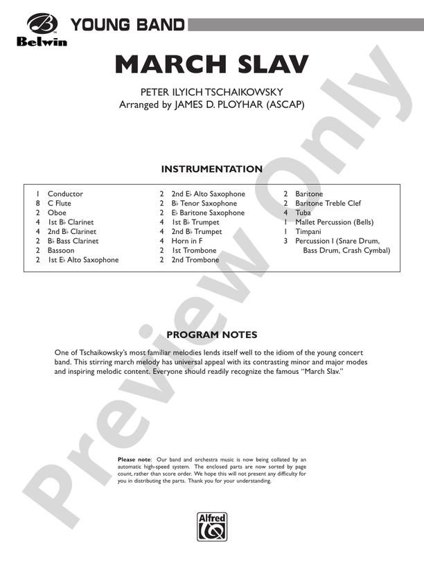 March Slav (Arr. James D Ployhar) - Concert Band Conductor Score & Parts (Digital Download)