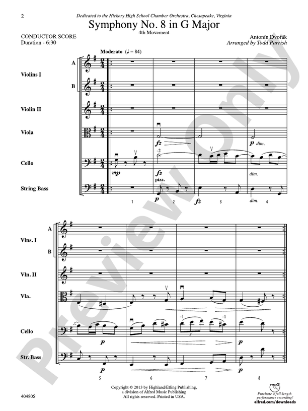 Symphony No. 8 in G Major – String Orchestra Conductor Score & Parts (Digital Download)