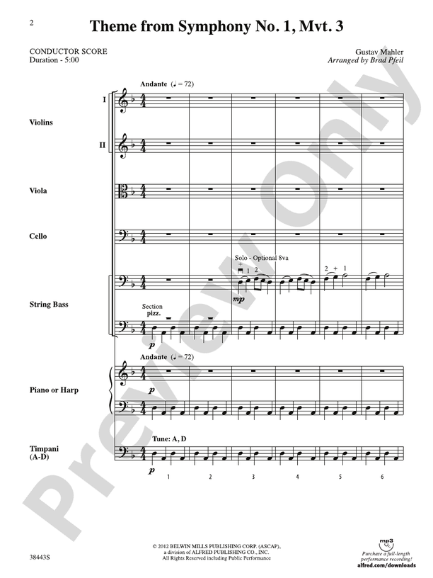 Theme from Symphony No. 1, Movement 3 – String Orchestra Conductor Score & Parts (Digital Download)