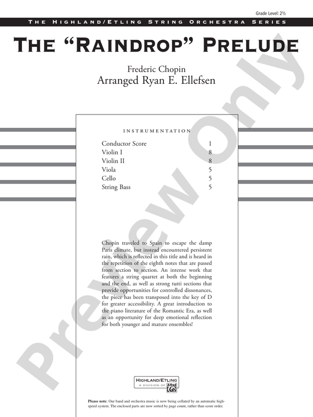 The "Raindrop" Prelude – String Orchestra Conductor Score & Parts (Digital Download)
