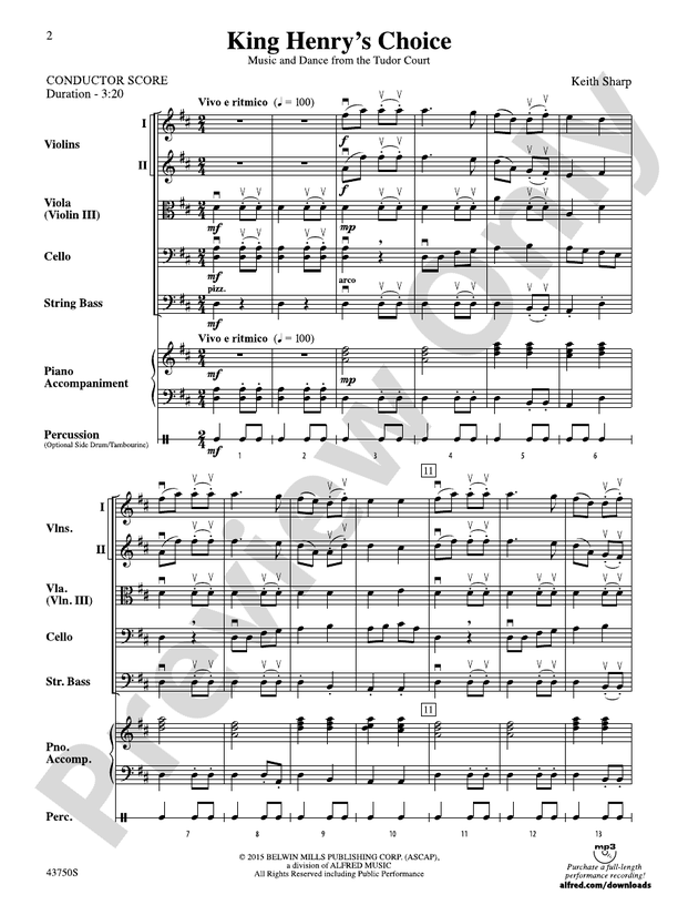 King Henry's Choice – String Orchestra Conductor Score & Parts (Digital Download)