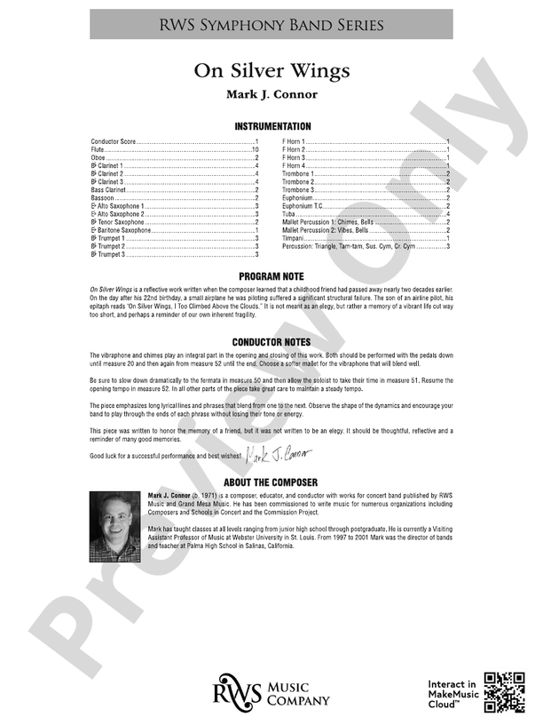 On Silver Wings - Concert Band Conductor Score & Parts(Digital Download)