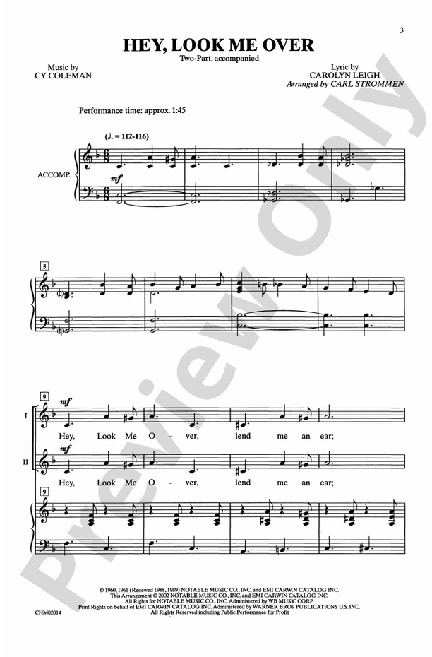 Hey, Look Me Over – 2-Part Choral Octavo (Digital Download)
