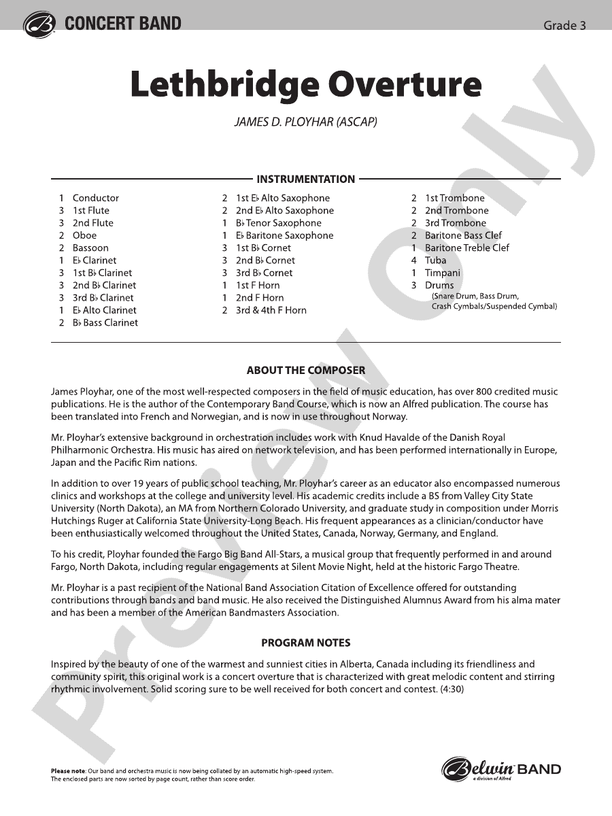 Lethbridge Overture - Concert Band Conductor Score & Parts (Digital Download)