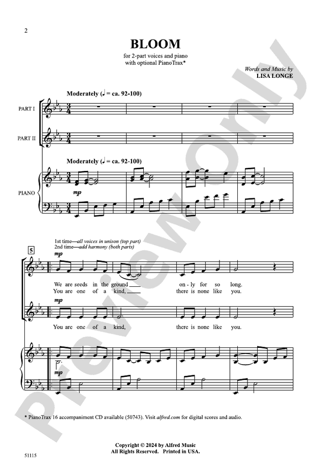 Bloom - 2 Part Treble Choral Octavo (Digital Download)