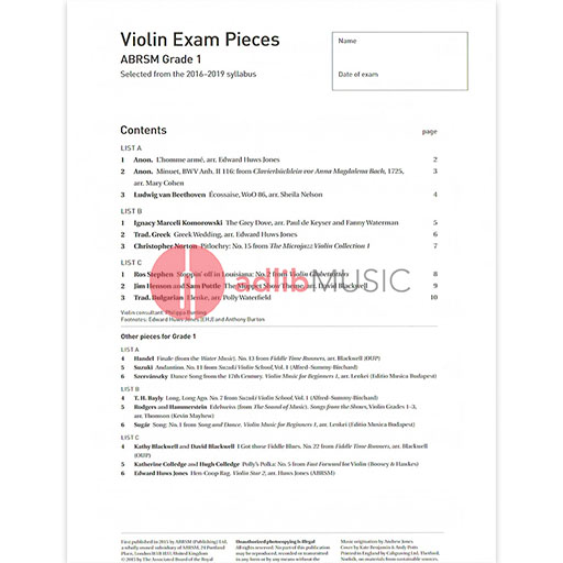 Violin Exam Pieces Grade 1, 2016-2019 - Score and Part - Various - Violin ABRSM