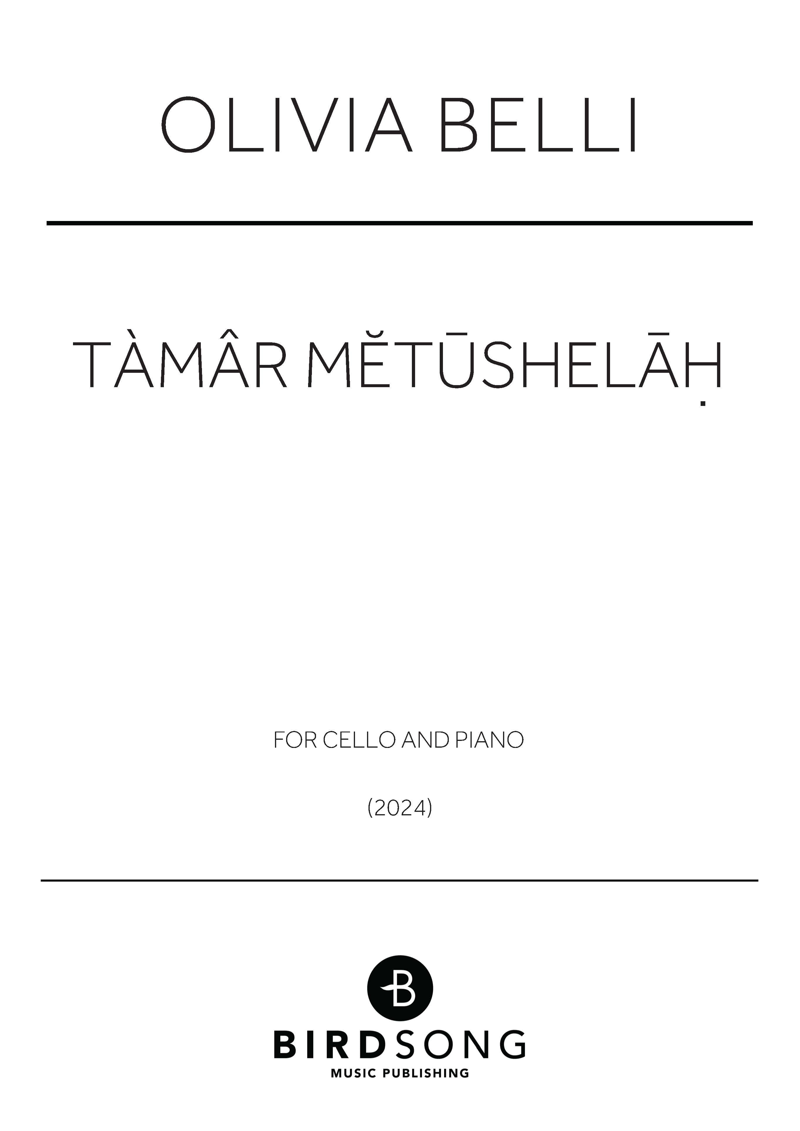 Tàmâr Metushelah - Olivia Belli - Cello/Piano (Digital Download)