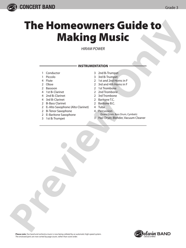 The Homeowners Guide to Making Music - Concert Band Conductor Score & Parts (Digital Download)