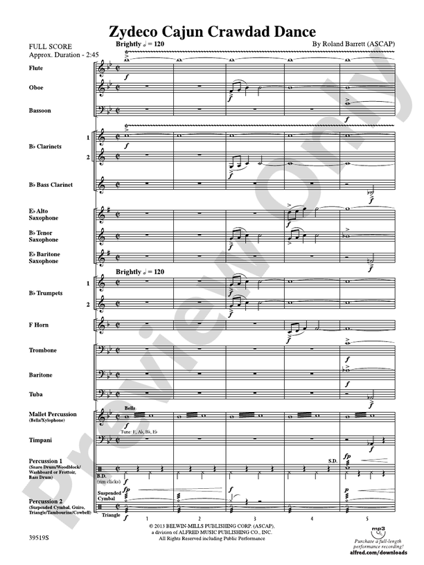 Zydeco Cajun Crawdad Dance - Concert Band Conductor Score & Parts (Digital Download)