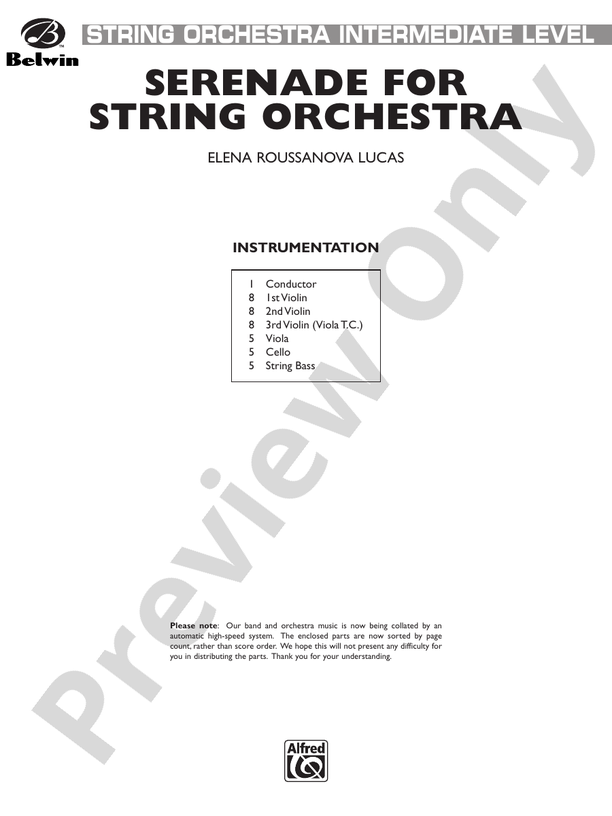 Serenade for String Orchestra – String Orchestra Conductor Score & Parts (Digital Download)