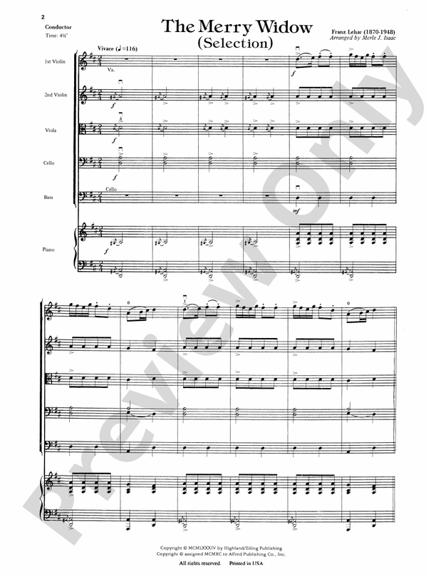 The Merry Widow – String Orchestra Conductor Score & Parts (Digital Download)