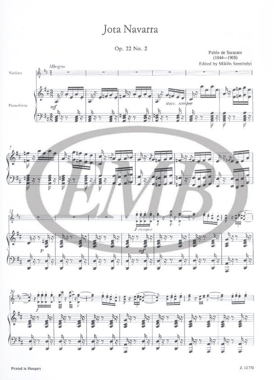 Sarasate - Jota Nbavarra Op22/2 - Violin/Piano Accompaniment EMB Z12770