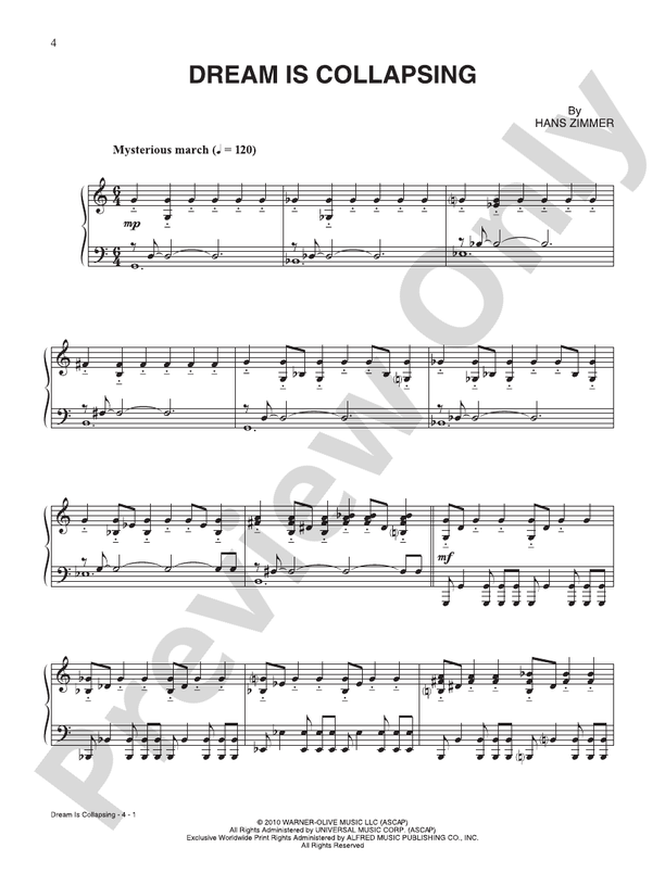 Dream Is Collapsing (from "Inception") - Piano Digital Download)