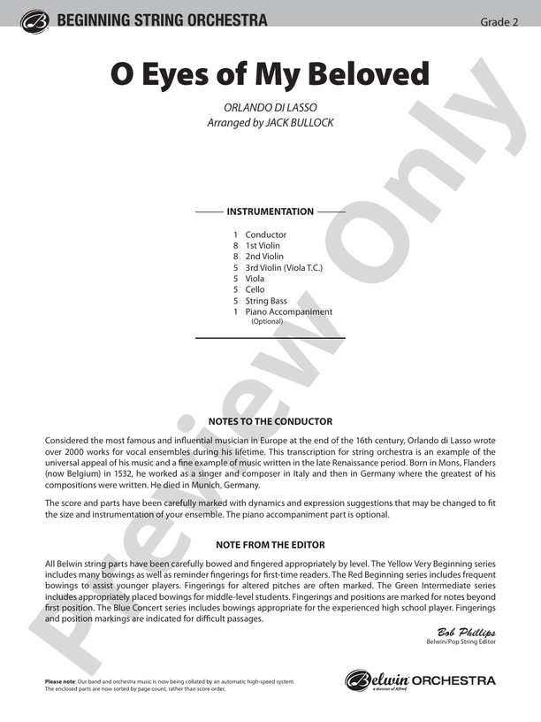 O Eyes of My Beloved – String Orchestra Conductor Score & Parts (Digital Download)