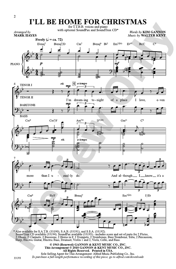 I'll Be Home for Christmas – TTBB Choral Octavo (Digital Download)