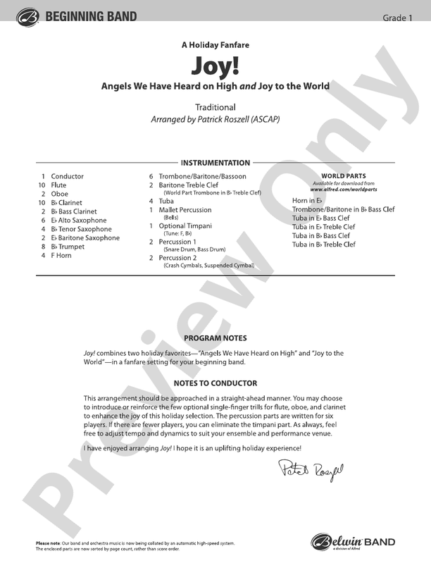Joy! A Holiday Fanfare - Concert Band Conductor Score & Parts (Digital Download)