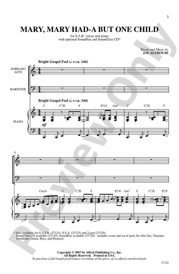 Mary, Mary Had-A But One Child – SAB Choral Octavo (Digital Download)