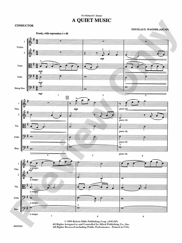 A Quiet Music – String Orchestra Conductor Score & Parts (Digital Download)