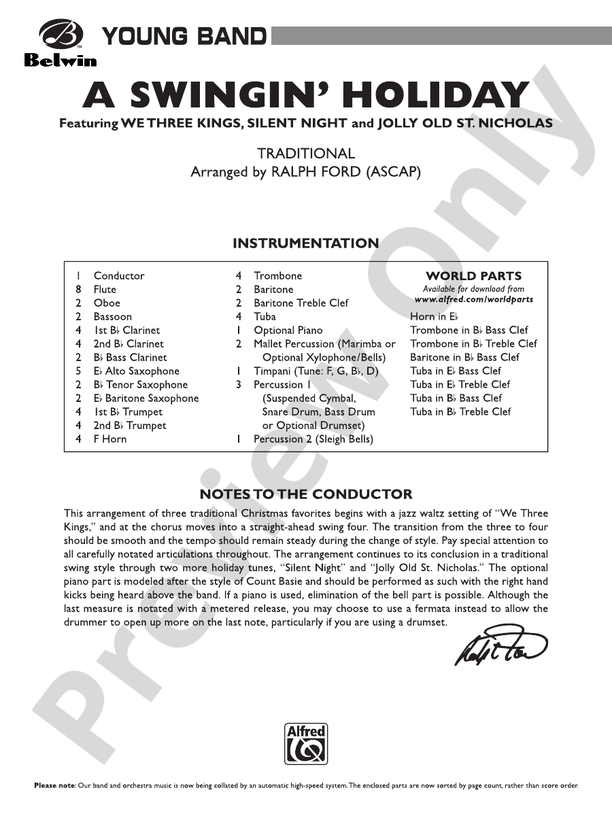 A Swingin' Holiday - Concert Band Conductor Score & Parts (Digital Download)