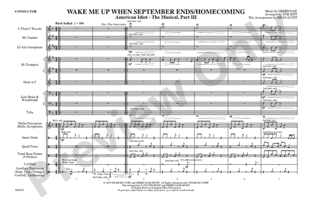 Wake Me Up When September Ends / Homecoming – Marching Band Conductor Score & Parts (Digital Download)
