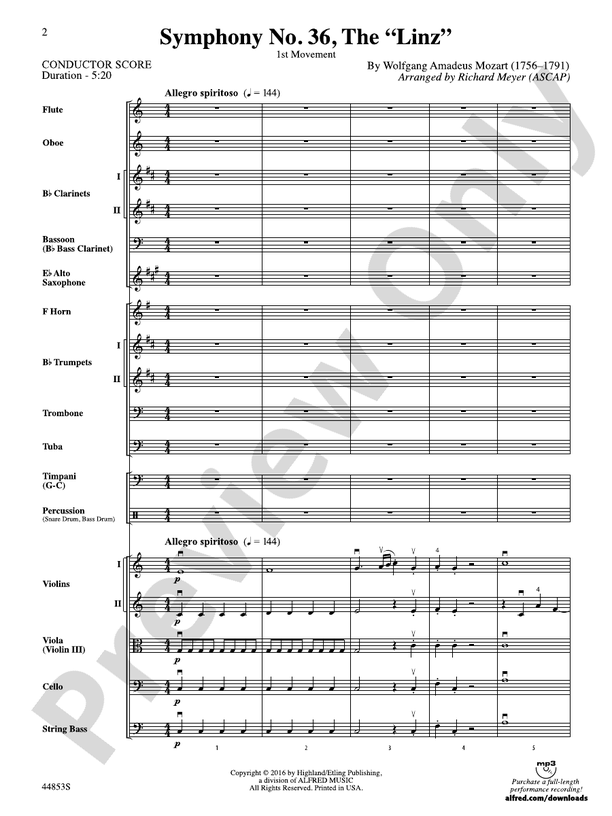 Symphony No. 36, The "Linz" – Full Orchestra Conductor Score & Parts (Digital Download)