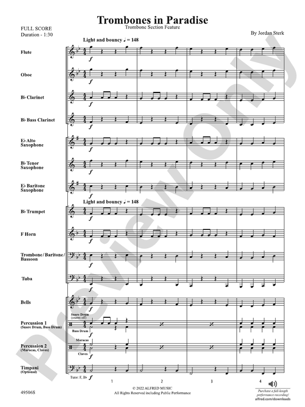 Trombones in Paradise - Concert Band Conductor Score & Parts (Digital Download)