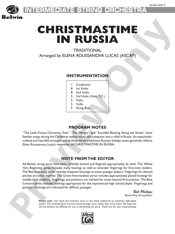 Christmastime in Russia – String Orchestra Conductor Score & Parts (Digital Download)