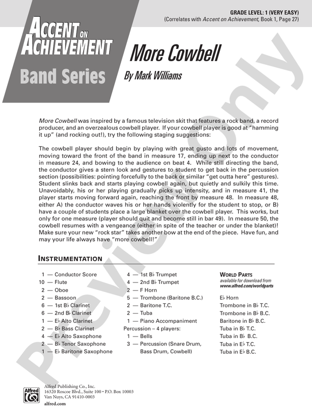 More Cowbell - Concert Band Conductor Score & Parts (Digital Download)