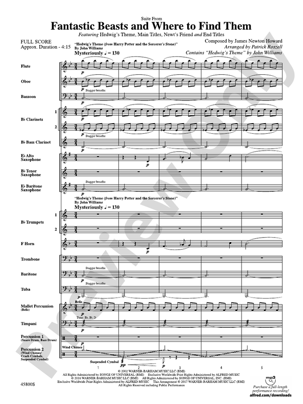 Suite from Fantastic Beasts and Where to Find Them - Concert Band Conductor Score & Parts (Digital Download)