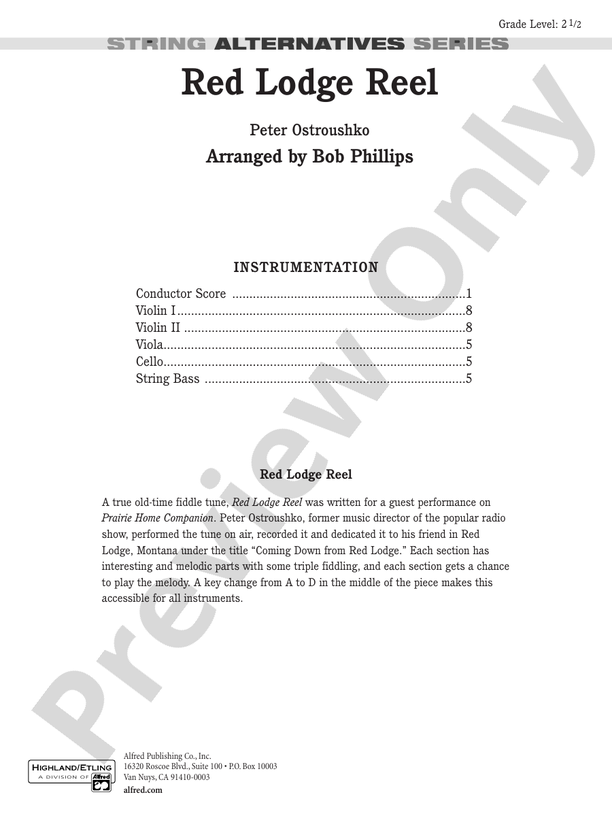 Red Lodge Reel – String Orchestra Conductor Score & Parts (Digital Download)