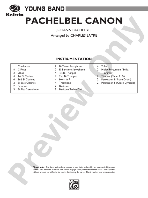 Pachelbel Canon - Concert Band Conductor Score & Parts (Digital Download)