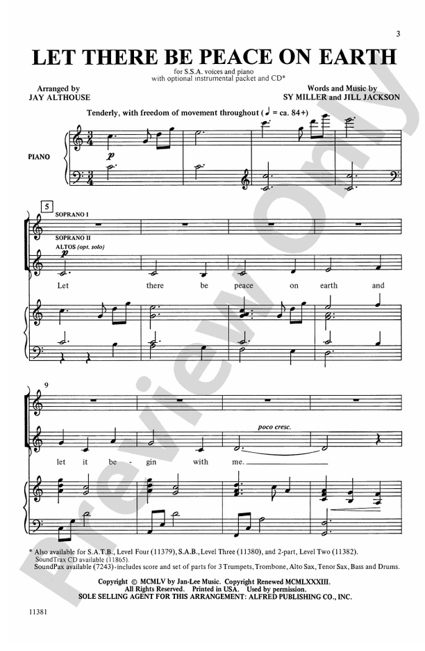 Let There Be Peace on Earth – SSA Choral Octavo (Digital Download)