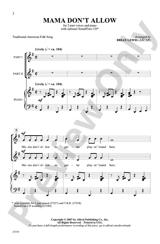 Mama Don't Allow – 2-Part Choral Octavo (Digital Download)