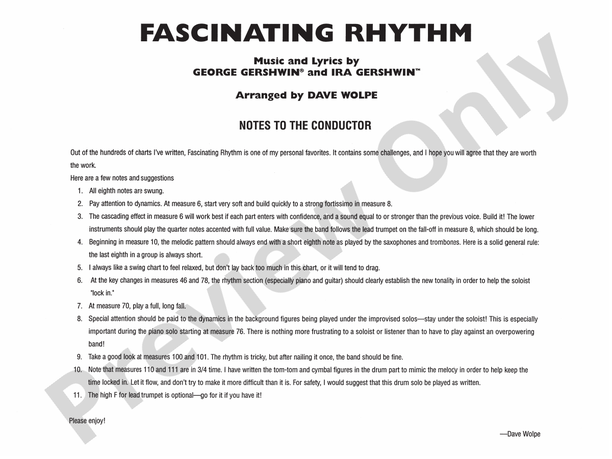 Fascinating Rhythm (Grade 4) - Jazz Ensemble Conductor Score & Parts(Digital Download)