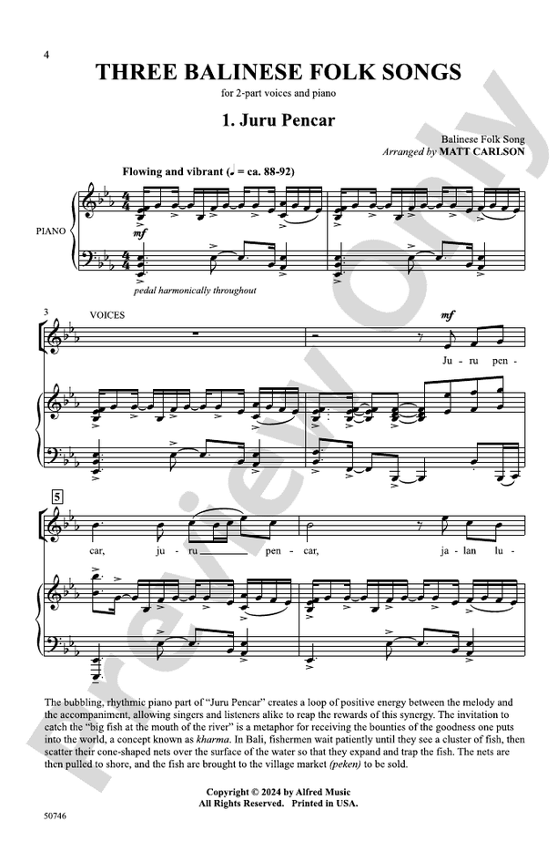 Three Balinese Folk Songs - 2 Part Treble Choral Octavo (Digital Download)