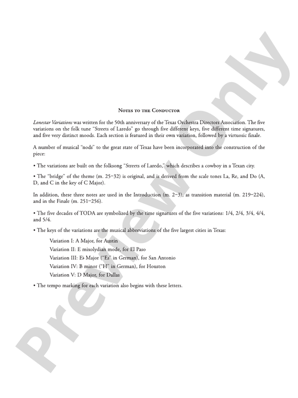 Lonestar Variations – String Orchestra Conductor Score & Parts (Digital Download)
