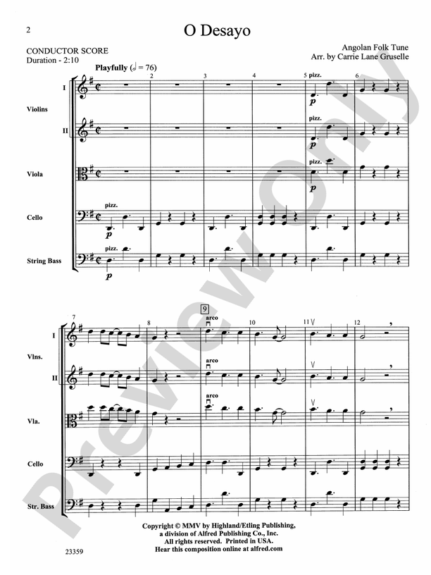 O Desayo – String Orchestra Conductor Score & Parts (Digital Download)