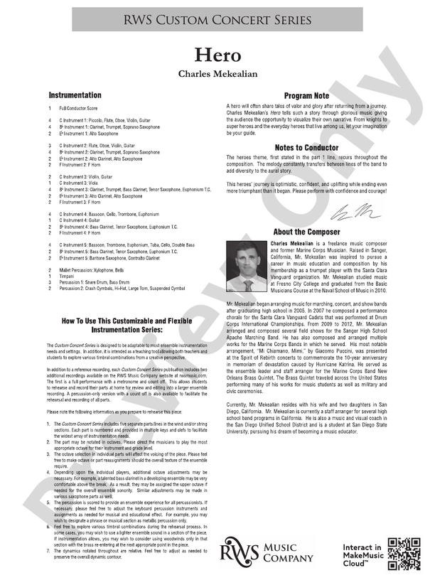 Hero - Concert Band Conductor Score & Parts(Digital Download)