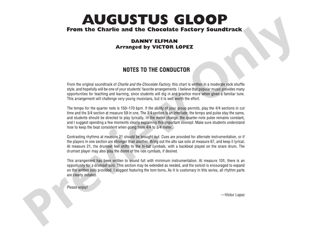 Augustus Gloop - Jazz Ensemble Conductor Score & Parts(Digital Download)