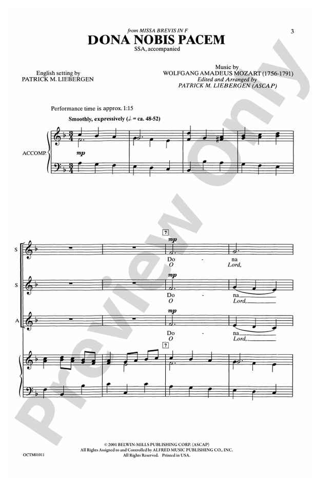 Dona Nobis Pacem (from Missa Brevis in F) – SSA Choral Octavo (Digital Download)