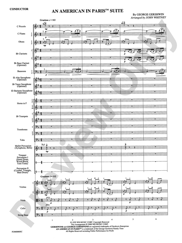 An American in Paris Suite – Full Orchestra Conductor Score & Parts (Digital Download)
