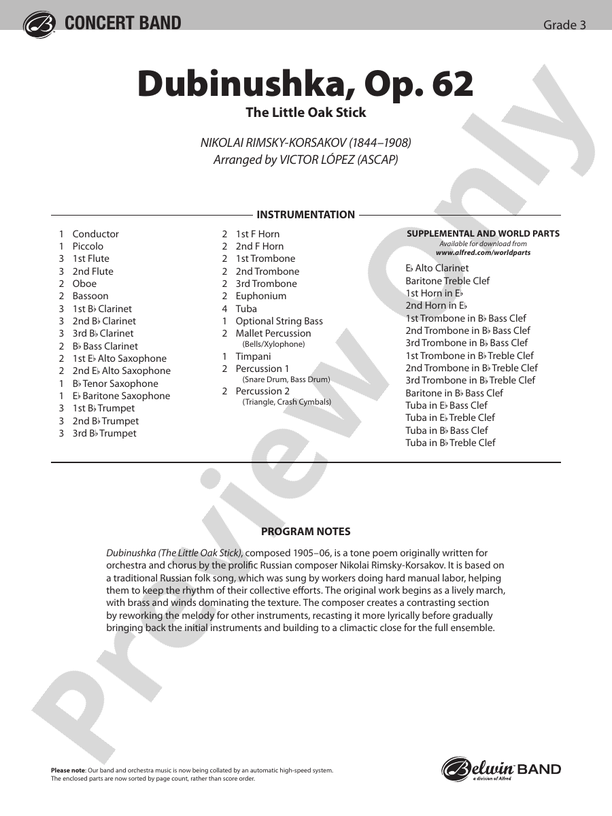 Dubinushka, Op. 62 - Concert Band Conductor Score & Parts (Digital Download)
