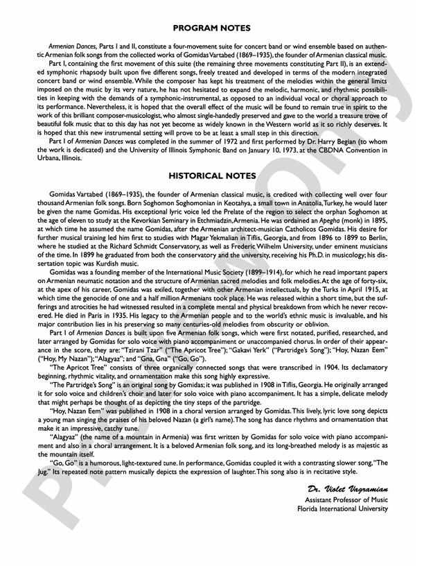 Armenian Dances, Part I - Concert Band Conductor Score & Parts (Digital Download)