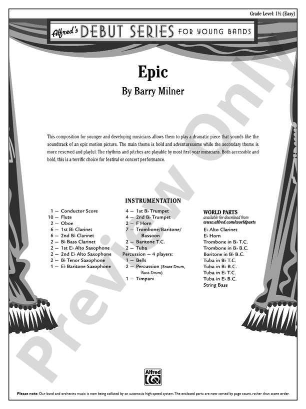 Epic - Concert Band Conductor Score & Parts (Digital Download)