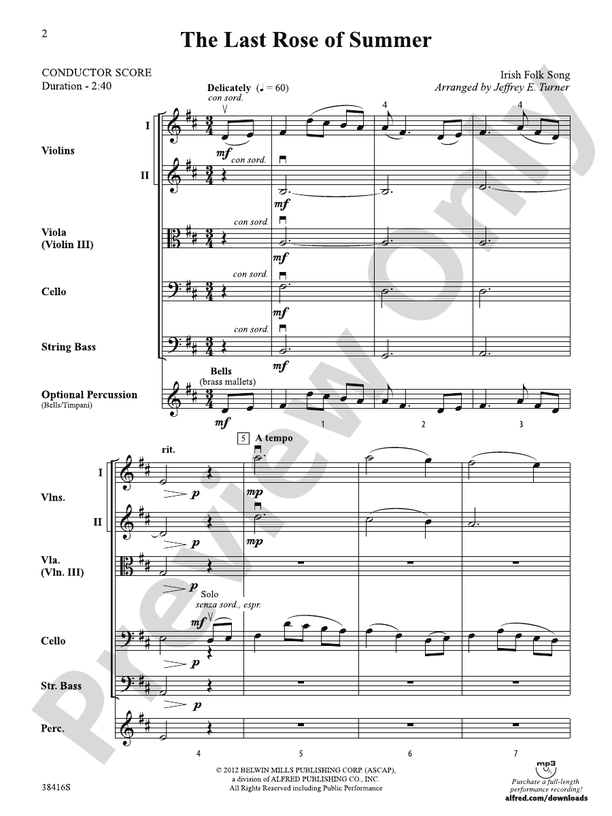 The Last Rose of Summer – String Orchestra Conductor Score & Parts (Digital Download)