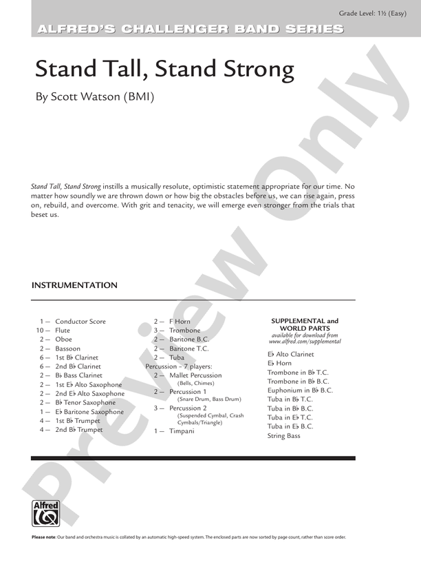 Stand Tall, Stand Strong - Concert Band Conductor Score & Parts (Digital Download)