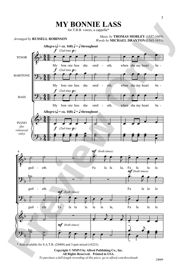 My Bonnie Lass – TBB, a cappella Choral Octavo (Digital Download)