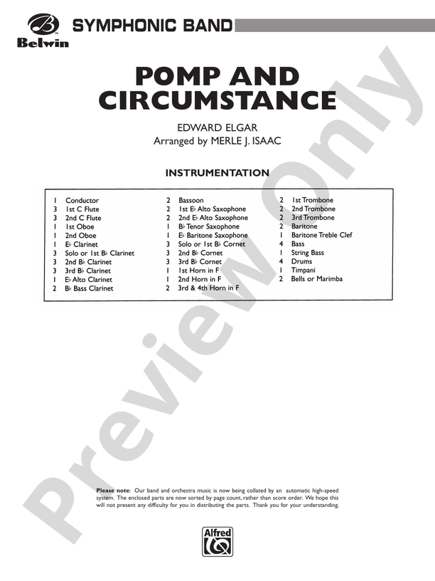 Pomp and Circumstance, Op. 39, No. 1 (Processional) - Concert Band Conductor Score & Parts (Digital Download)