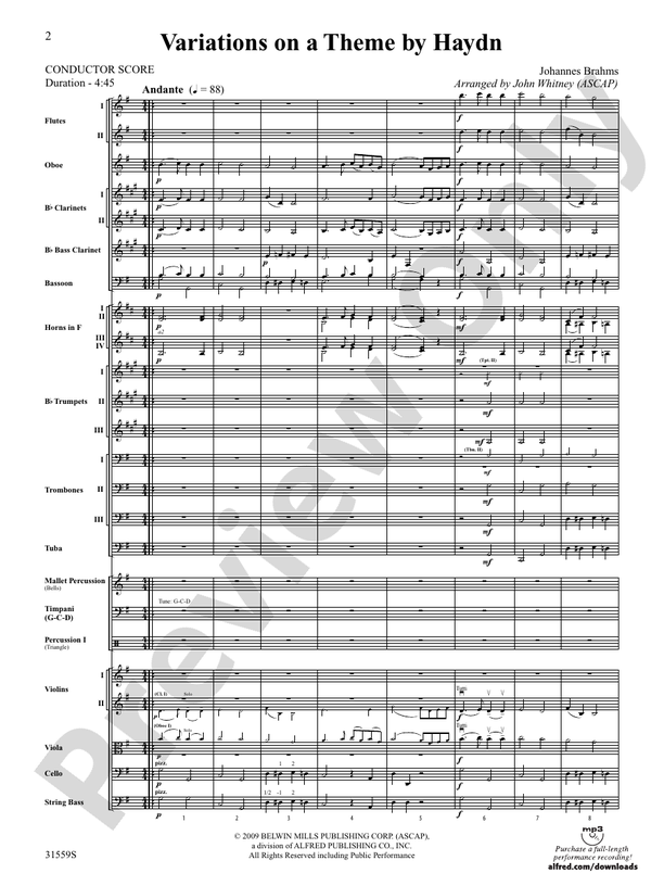 Variations on a Theme by Haydn – Full Orchestra Conductor Score & Parts (Digital Download)