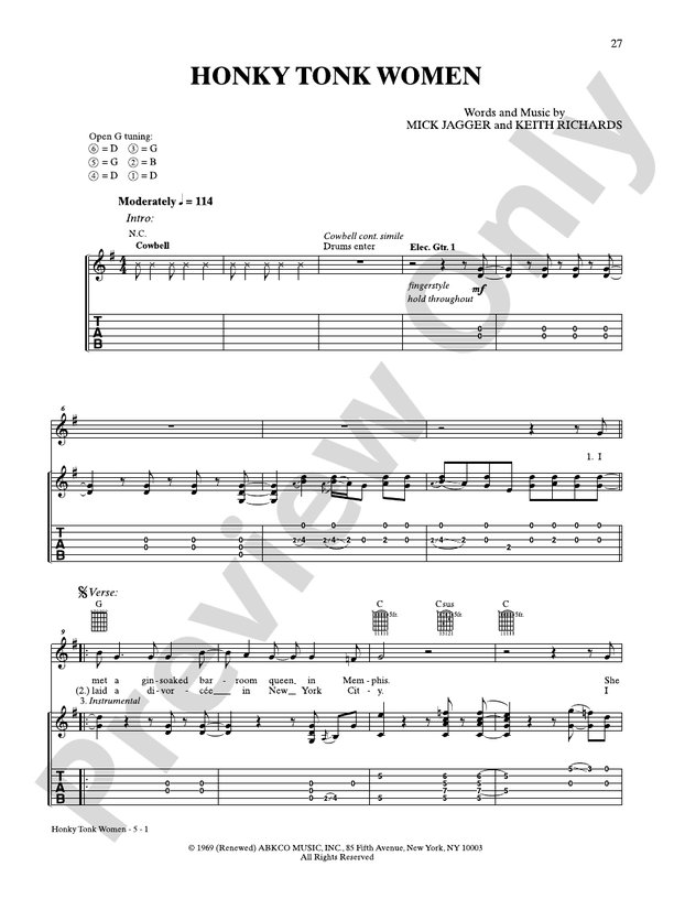 Honky Tonk Women - Guitar TAB (Digital Download)